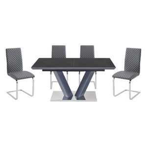 English Elm Modern Sintered Stone Extendable Dining Set 5 Piece Chrome V Base with Gray Chairs B011S02707