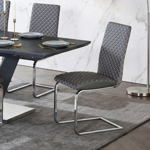 English Elm Modern Sintered Stone Extendable Dining Set Seven Piece Chrome V-Base with Faux Leather Chairs B011S02708
