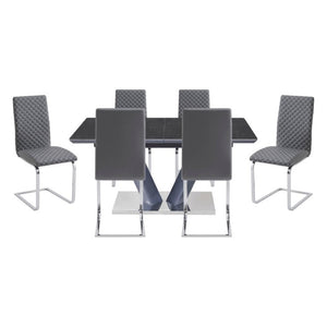 English Elm Modern Sintered Stone Extendable Dining Set Seven Piece Chrome V-Base with Faux Leather Chairs B011S02708