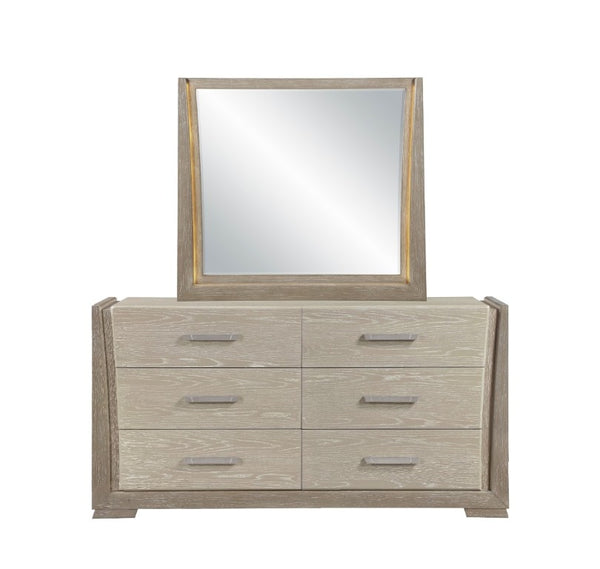English Elm Contemporary LED Mirror Dresser Set Six Drawer Oak Veneer Wire Brushed Bedroom B011S02710