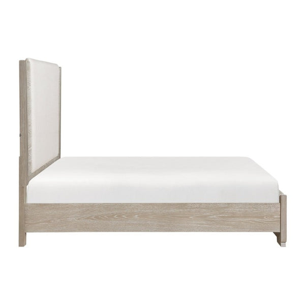 English Elm Luxurious Queen Platform Bed Oak Veneer LED Headboard Chenille Upholstered Modern Bedroom B011S02711