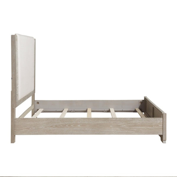 English Elm Luxurious Queen Platform Bed Oak Veneer LED Headboard Chenille Upholstered Modern Bedroom B011S02711