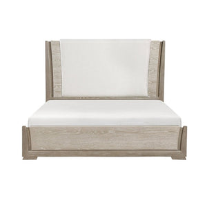 English Elm Luxurious Queen Platform Bed Oak Veneer LED Headboard Chenille Upholstered Modern Bedroom B011S02711