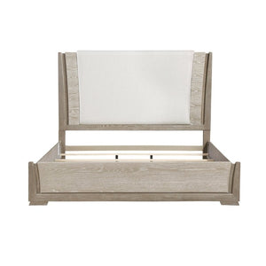 English Elm Luxurious Queen Platform Bed Oak Veneer LED Headboard Chenille Upholstered Modern Bedroom B011S02711
