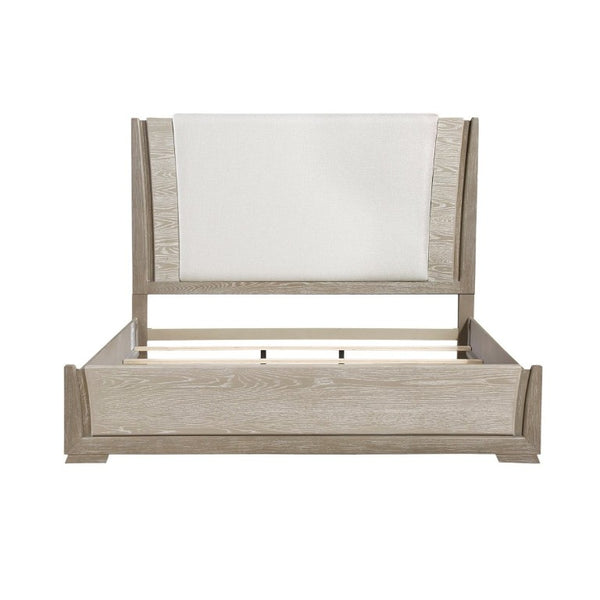 English Elm Luxurious Queen Platform Bed Oak Veneer LED Headboard Chenille Upholstered Modern Bedroom B011S02711