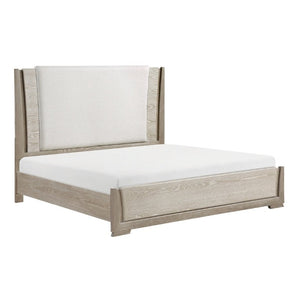 English Elm Luxurious Queen Platform Bed Oak Veneer LED Headboard Chenille Upholstered Modern Bedroom B011S02711