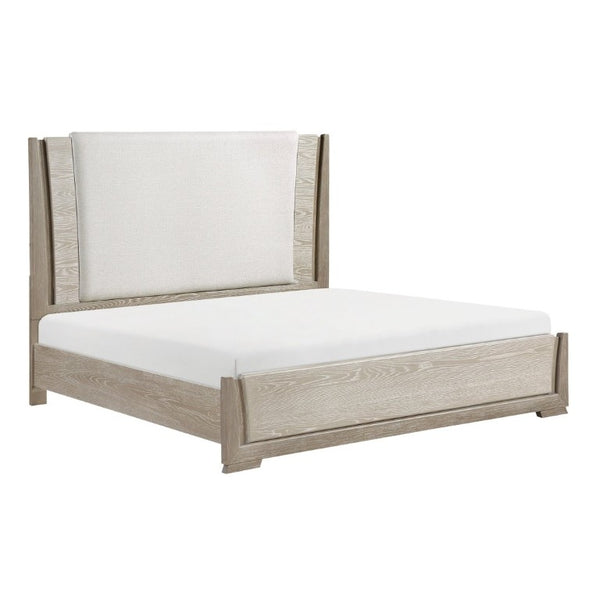 English Elm Luxurious Queen Platform Bed Oak Veneer LED Headboard Chenille Upholstered Modern Bedroom B011S02711