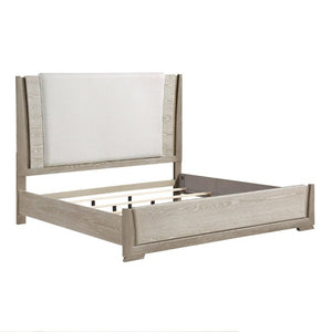 English Elm Luxurious Queen Platform Bed Oak Veneer LED Headboard Chenille Upholstered Modern Bedroom B011S02711