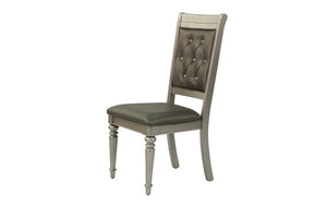 English Elm Formal Seven Piece Silver Dining Set with Glass Top and Tufted Upholstered Chairs B011S02714