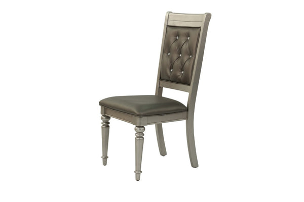 English Elm Formal Seven Piece Silver Dining Set with Glass Top and Tufted Upholstered Chairs B011S02714