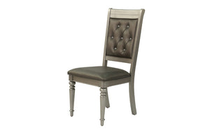 English Elm Formal Seven Piece Silver Dining Set with Glass Top and Tufted Upholstered Chairs B011S02714