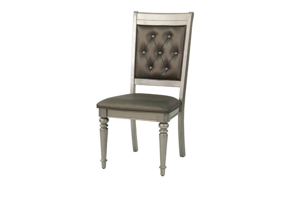 English Elm Formal Seven Piece Silver Dining Set with Glass Top and Tufted Upholstered Chairs B011S02714