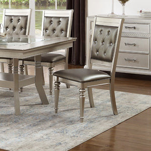 English Elm Formal Seven Piece Silver Dining Set with Glass Top and Tufted Upholstered Chairs B011S02714