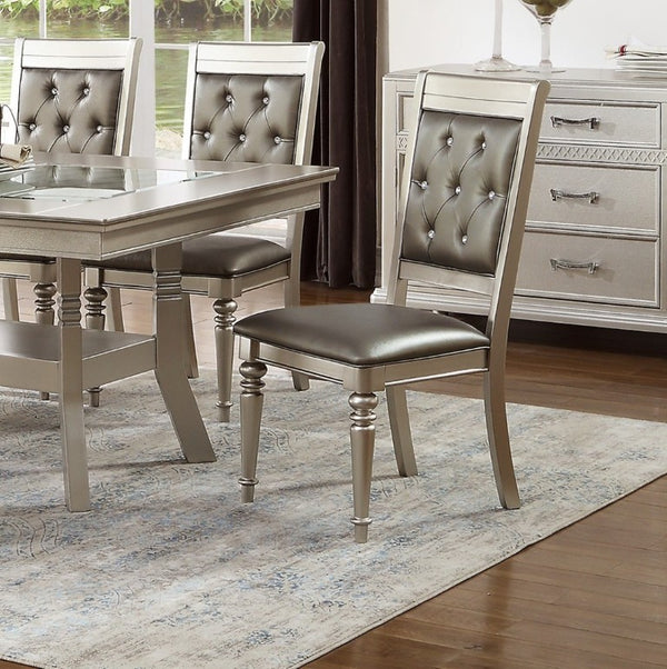 English Elm Formal Seven Piece Silver Dining Set with Glass Top and Tufted Upholstered Chairs B011S02714