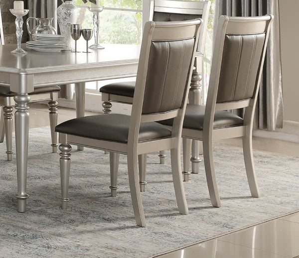 English Elm Formal Seven Piece Silver Dining Set with Glass Top and Tufted Upholstered Chairs B011S02714