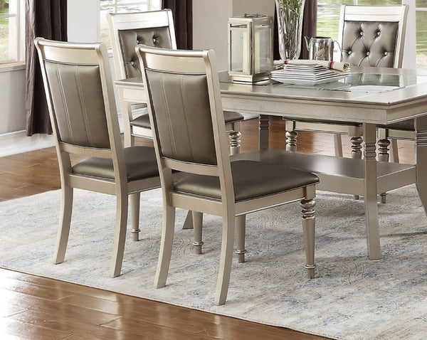 English Elm Formal Seven Piece Silver Dining Set with Glass Top and Tufted Upholstered Chairs B011S02714