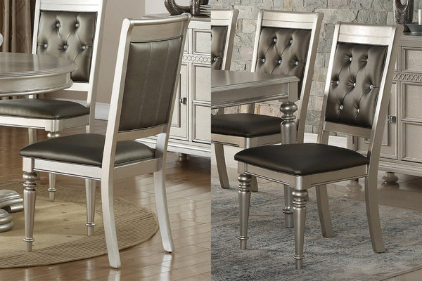 English Elm Formal Seven Piece Silver Dining Set with Glass Top and Tufted Upholstered Chairs B011S02714