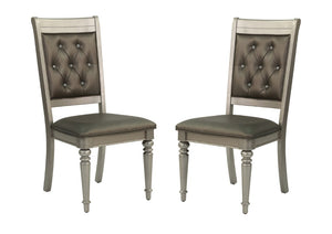 English Elm Formal Seven Piece Silver Dining Set with Glass Top and Tufted Upholstered Chairs B011S02714
