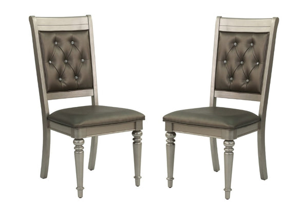 English Elm Formal Seven Piece Silver Dining Set with Glass Top and Tufted Upholstered Chairs B011S02714