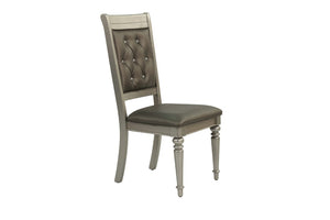 English Elm Formal Seven Piece Silver Dining Set with Glass Top and Tufted Upholstered Chairs B011S02714