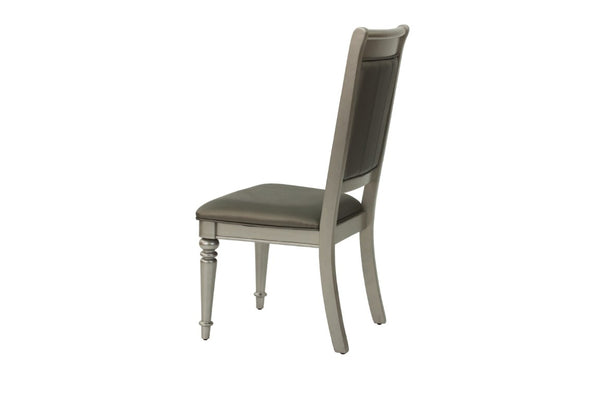 English Elm Formal Seven Piece Silver Dining Set with Glass Top and Tufted Upholstered Chairs B011S02714