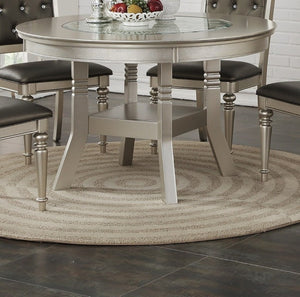 English Elm Classic Round Glass Top Dining Set Seats Four with Tufted Silver Upholstered Chairs B011S02715
