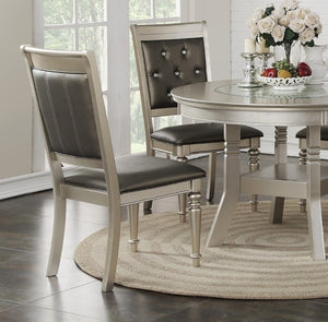 English Elm Classic Round Glass Top Dining Set Seats Four with Tufted Silver Upholstered Chairs B011S02715