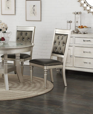 English Elm Classic Round Glass Top Dining Set Seats Four with Tufted Silver Upholstered Chairs B011S02715