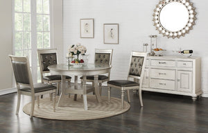 English Elm Classic Round Glass Top Dining Set Seats Four with Tufted Silver Upholstered Chairs B011S02715