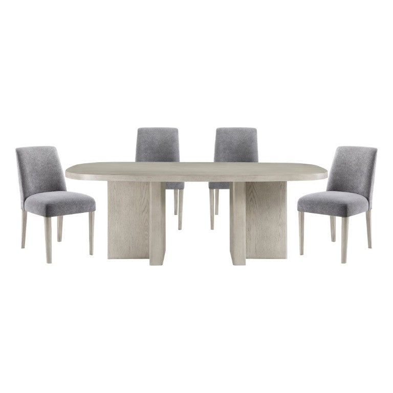 English Elm Contemporary Oval Dining Set Oak Veneer Table with Boucle High Back Chairs for Six B011S02716