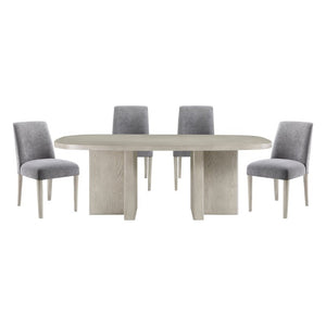 English Elm Contemporary Oval Dining Set Oak Veneer Table with Boucle High Back Chairs for Six B011S02716