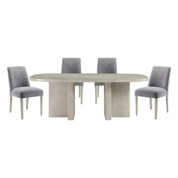 English Elm Contemporary Oval Dining Set Oak Veneer Table with Boucle High Back Chairs for Six B011S02716