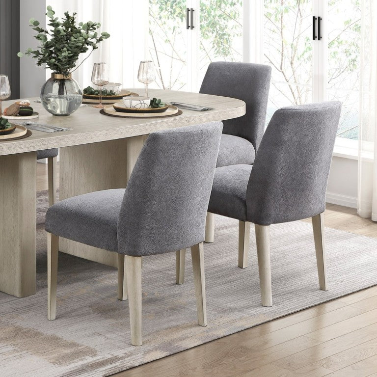 English Elm Contemporary Seven Piece Oval Oak Veneer Dining Set with Boucle Upholstered Side Chairs B011S02717