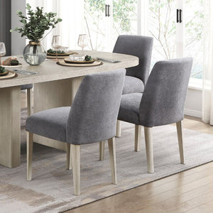 English Elm Contemporary Seven Piece Oval Oak Veneer Dining Set with Boucle Upholstered Side Chairs B011S02717