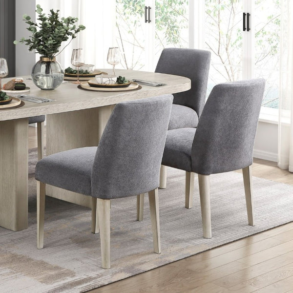 English Elm Contemporary Seven Piece Oval Oak Veneer Dining Set with Boucle Upholstered Side Chairs B011S02717