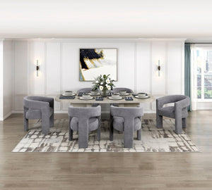 English Elm 7Pc Oval Oak Veneer Dining Set with Six Boucle Barrel Armchairs for Modern Interiors B011S02719