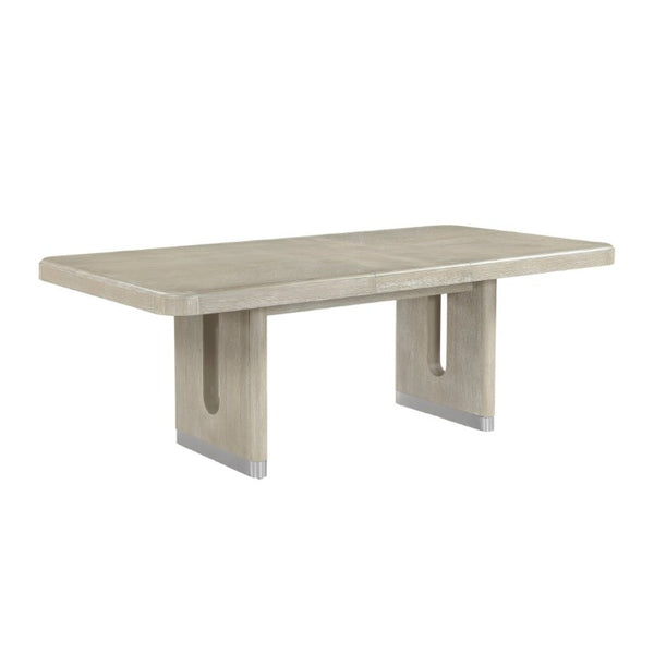 English Elm Modern Expandable Oak Veneer Dining Table with Pedestal Base Seats Six for Gatherings B011S02722