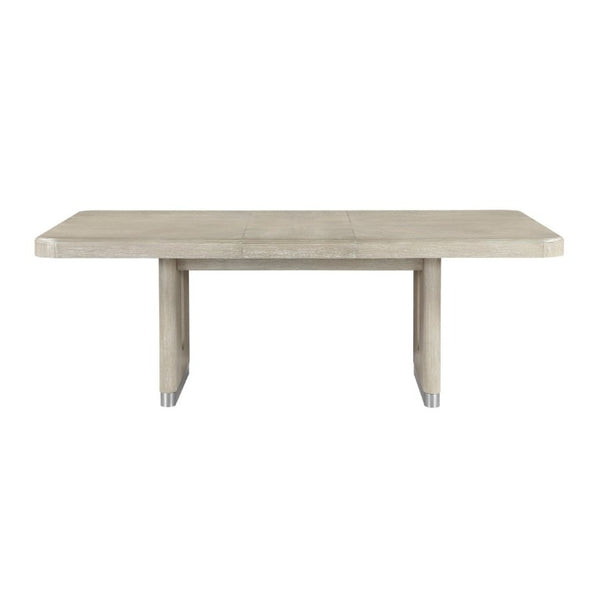 English Elm Modern Expandable Oak Veneer Dining Table with Pedestal Base Seats Six for Gatherings B011S02722
