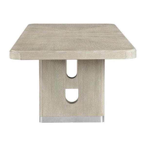 English Elm Modern Expandable Oak Veneer Dining Table with Pedestal Base Seats Six for Gatherings B011S02722