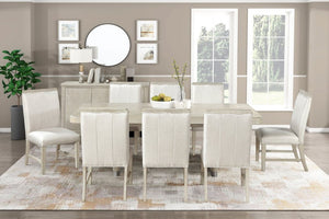 English Elm Modern Oak Veneer Expandable Dining Set with Eight Upholstered Chairs Nickel Accents B011S02726