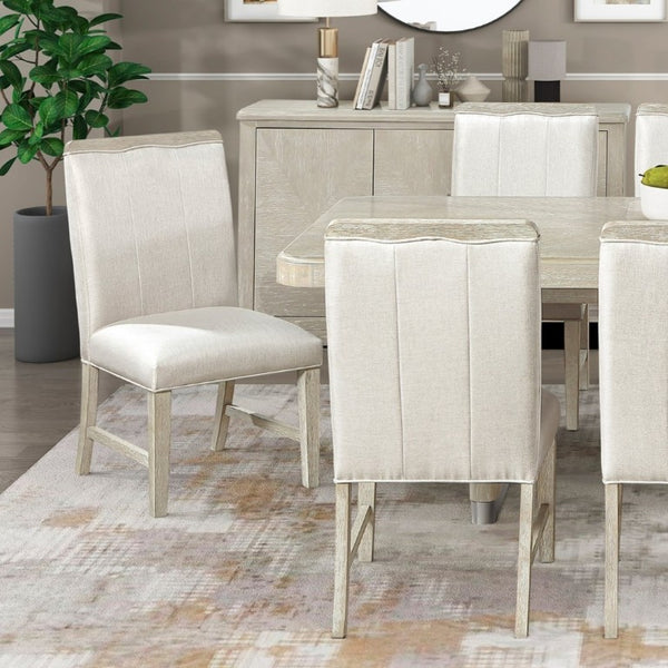 English Elm Modern Oak Veneer Expandable Dining Set with Eight Upholstered Chairs Nickel Accents B011S02726