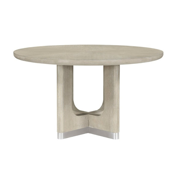 English Elm Modern Round Pedestal Dining Table Oak Veneer Wire Brushed Gray Seats Four B011S02727