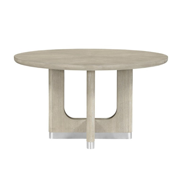 English Elm Modern Round Pedestal Dining Table Oak Veneer Wire Brushed Gray Seats Four B011S02727