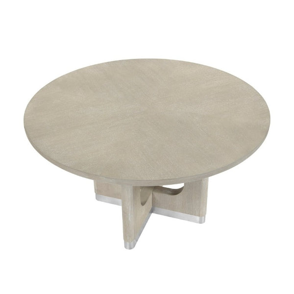 English Elm Modern Round Pedestal Dining Table Oak Veneer Wire Brushed Gray Seats Four B011S02727