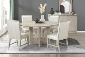 English Elm Modern Round Pedestal Dining Table Oak Veneer Wire Brushed Gray Seats Four B011S02727