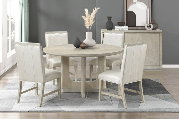 English Elm Modern Round Pedestal Dining Table Oak Veneer Wire Brushed Gray Seats Four B011S02727