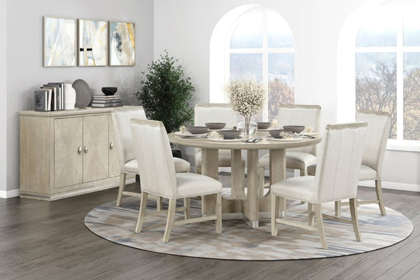 English Elm Modern Round Pedestal Dining Table Oak Veneer Wire Brushed Gray Seats Four B011S02727