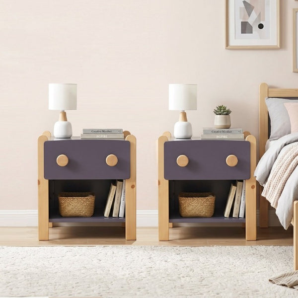 English Elm Contemporary Two-Tone Kids Nightstand Set with Drawer and Open Cubby for Bedroom B011S02730