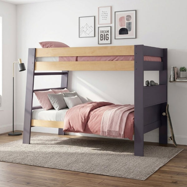 English Elm Contemporary Twin Over Bunk Bed with Bookcase Headboard Solid Wood Kids Bedroom B011S02731