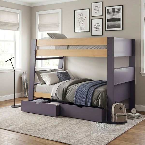 English Elm Contemporary Twin Over Bunk Bed with Bookcase Headboard and Rolling Toy Storage B011S02734